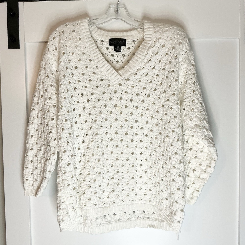 Vintage‎ Classiques Open Knit Sweater Womens White Size Large Cozy Grandmacore